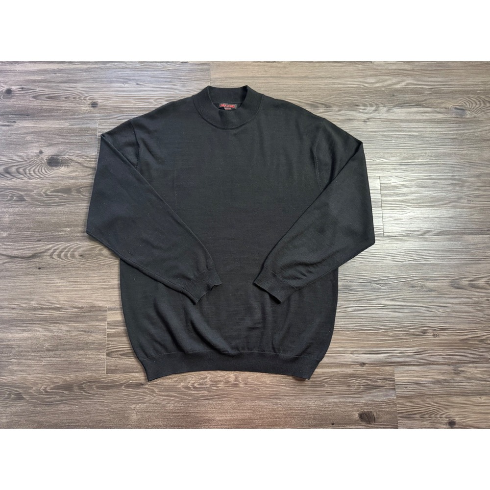 Linea Uomo Mens 3XLT Black Wool Blend Mock Neck Long Sleeve Knit winter Sweater